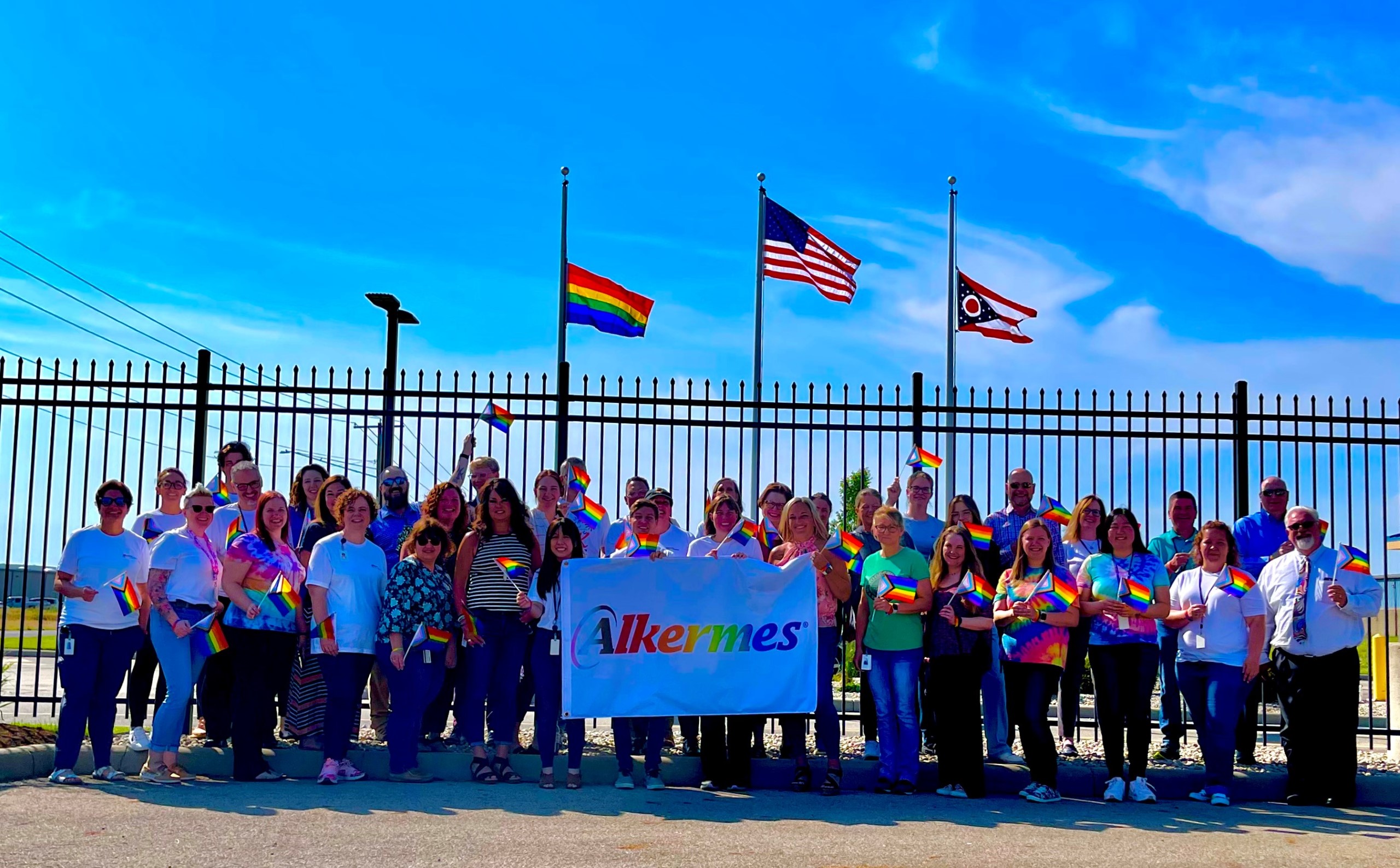 Pride flag flown at Alkermes U.S manufacturing facility in Wilmington, Ohio