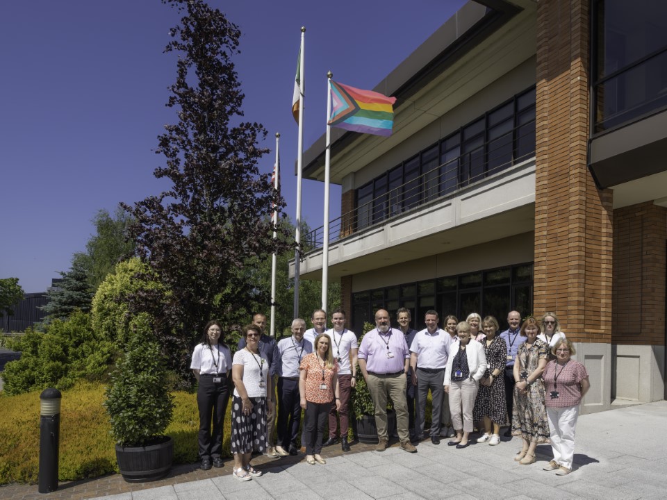 Alkermes colleagues in Athlone Ireland raise the Progress Pride flag